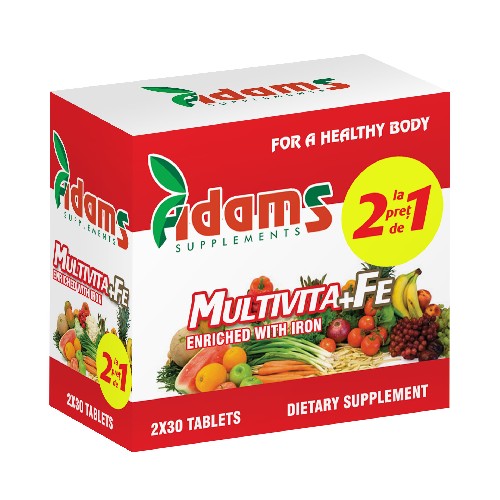 Multivita+Fe Adams Supplements (Pachet 1+1 gratis) - 2 x 30 capsule